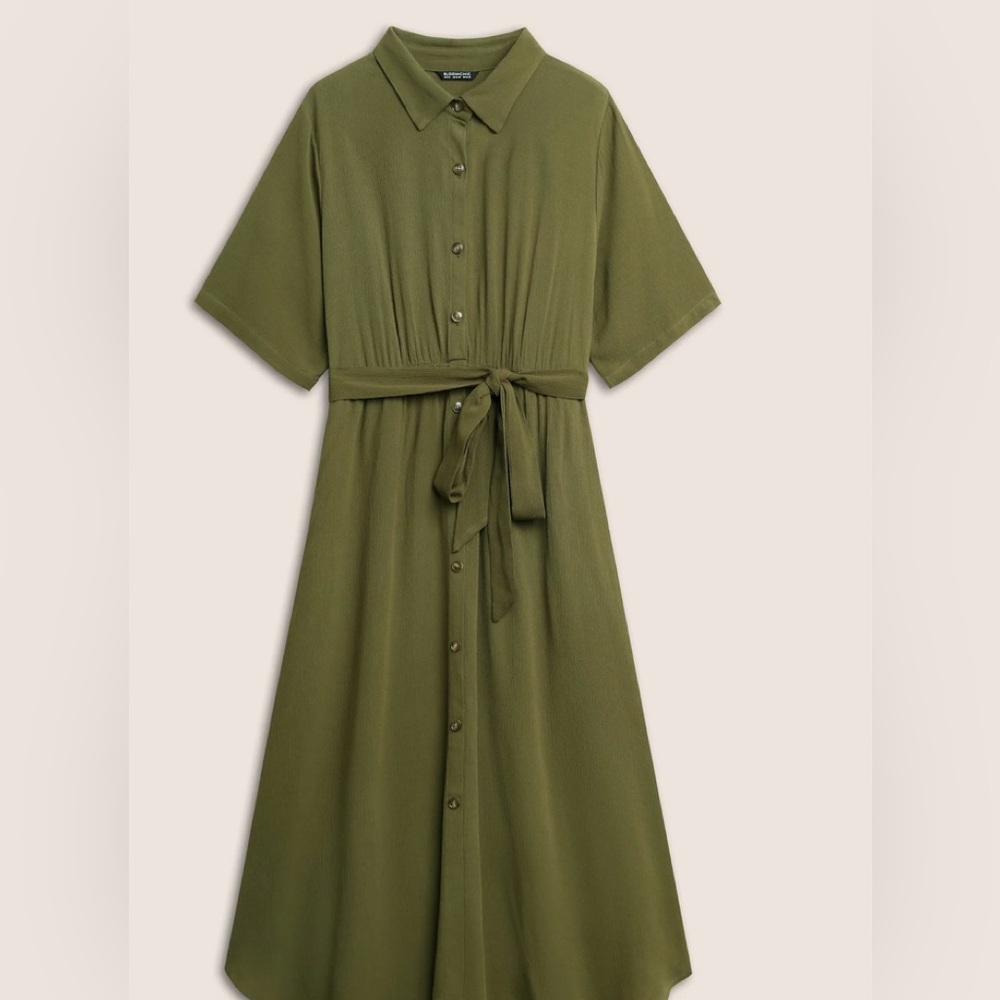Solid button pocket shirt collar belted maxi dress Sz:18-20/ 2x